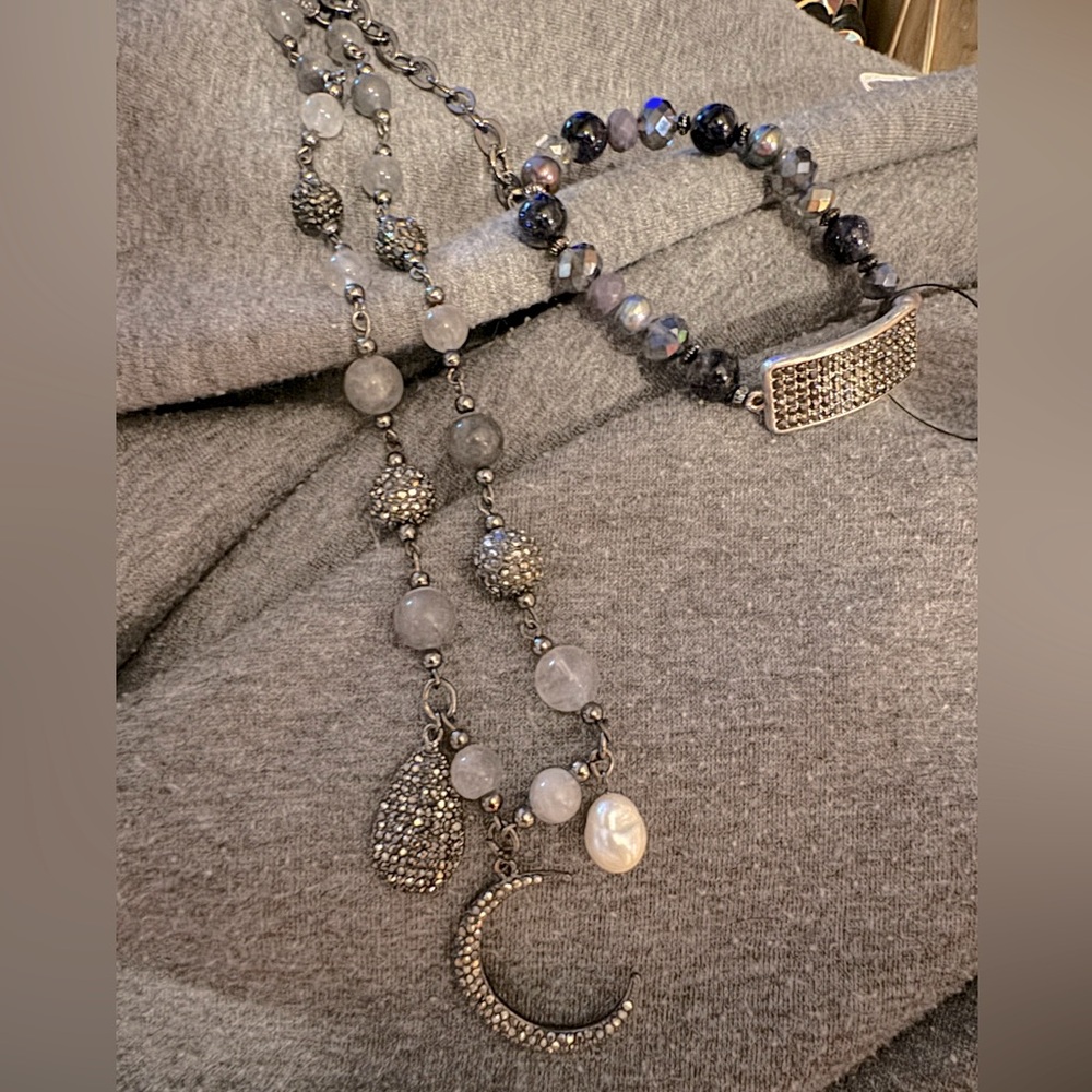 Chicos Odelia Moon Bling Necklace and Bracelet set. Never Worn.